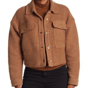 BLANKNYC Fleece Crop Trucker Jacket in Coffee Milk
